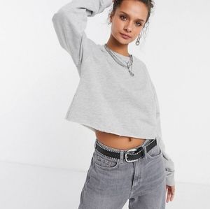 Topshop cropped raw hem sweatshirt in gray